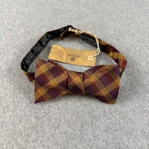 Onassis Silk Wide Self Tie Bow Tie Purple Red Gold Plaid NWT 14.5-18.5"